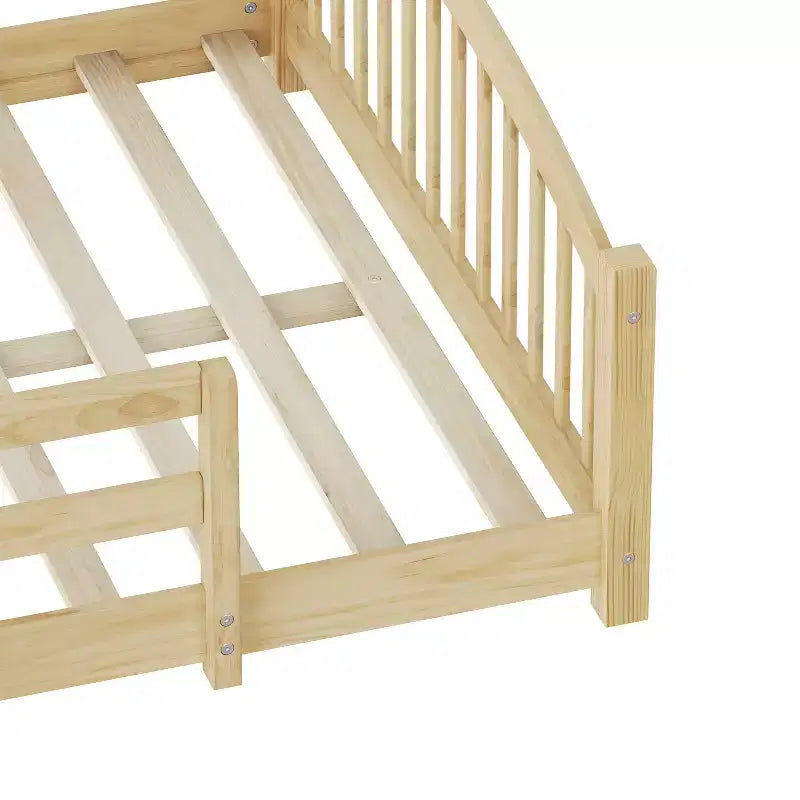 Luxystar Montessori-Bett in voller Größe mit niedriger Profilhöhe, Sicherheitsgittern und Kopfteil
