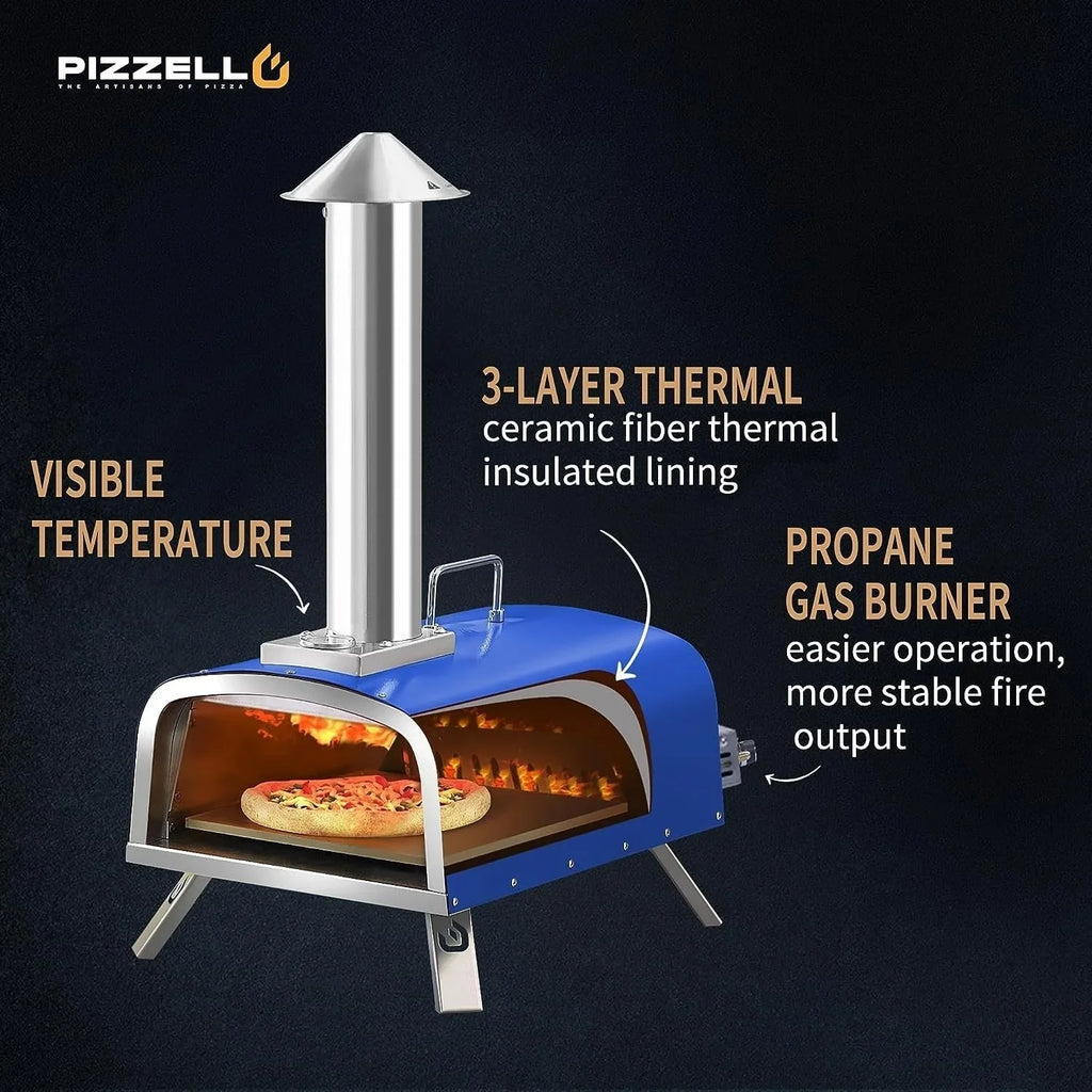 Multi-Brennstoff Outdoor Pizzaofen Steinbackofen mit Gasbrenner & Holzfach - 30 cm