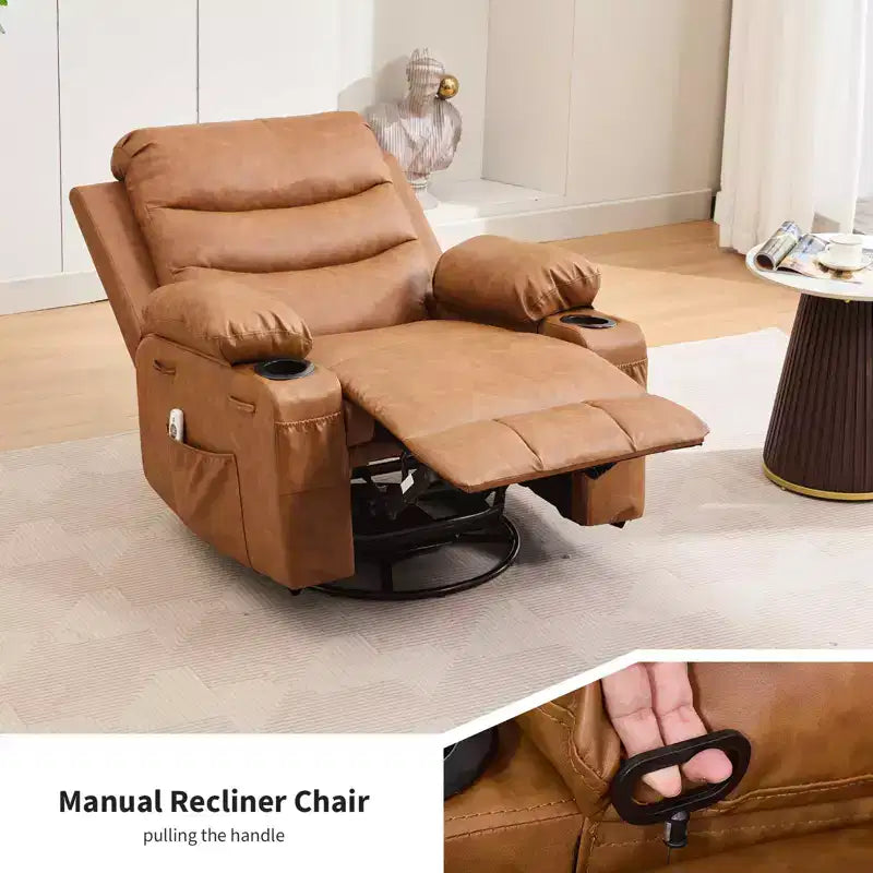 Übergroßer 360°-Dreh- und Schaukelsessel mit Massage und Heizung – Ergonomischer Loungesessel mit Getränkehaltern, Seitentaschen für Wohnzimmer, Kinderzimmer