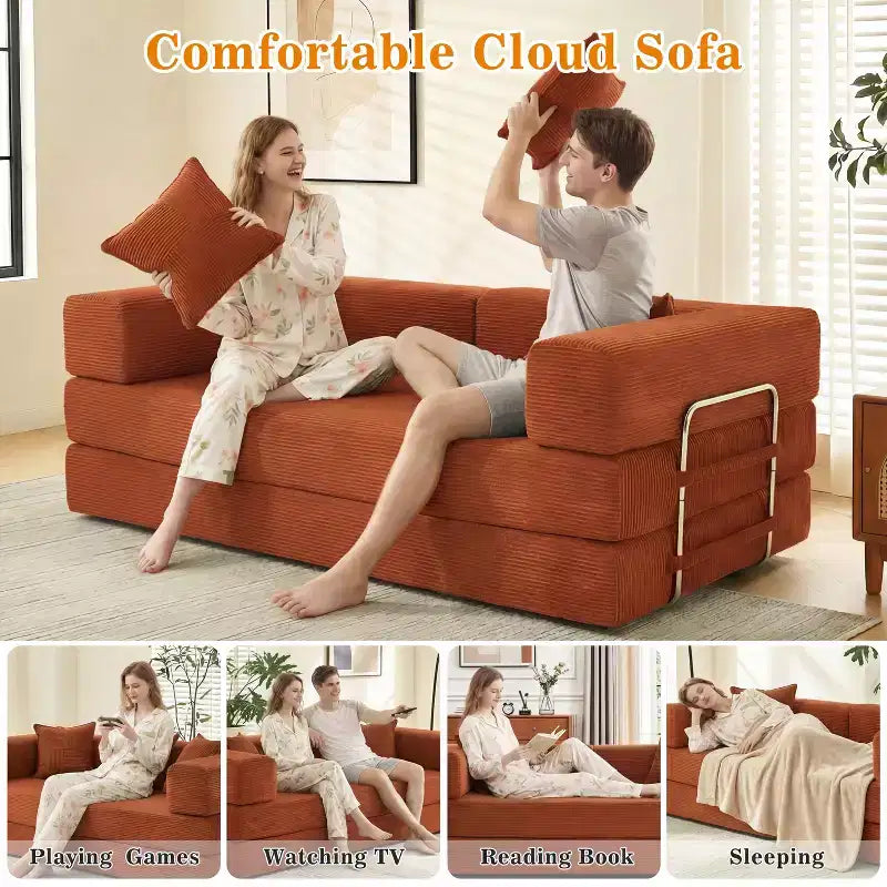 Dyonery 78 Klappsofabett, umwandelbare Kordsofa-Couch, King-Size-Bodenschläfer, 4-in-1 DIY-Kombination, modulares Sofabett, ausklappbares bequemes Sofa.