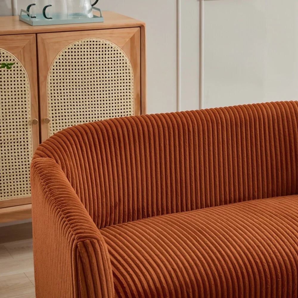 Zweisitzer-Sofa, bezogen mit Cordstoff, mit Walnussholzbeinen