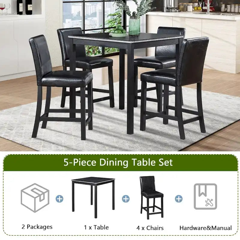 Modernes 5-teiliges Esszimmer-Set mit quadratischem Tresenhochtisch und 4 gepolsterten Stühlen