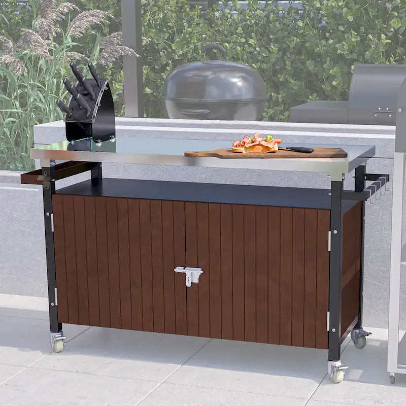 Outdoor-Grillwagen mit Edelstahlplatte (ohne Hocker)
