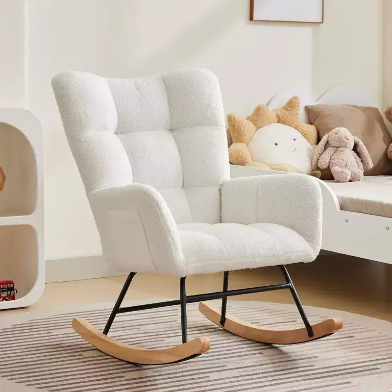 Schaukelstuhl für Kinderzimmer, Schaukelstuhl für Wohnzimmer zum Stillen, Bequeme Akzentsessel für Schlafzimmer, Plüsch-Teddy-Polstersessel für Innenräume