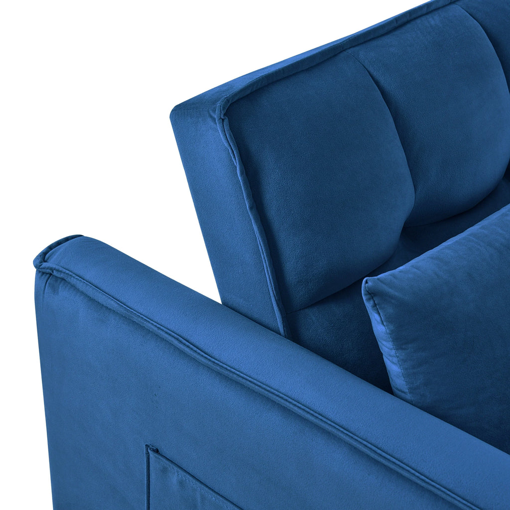 Modernes Schlafsofa zum Ausziehen, 3-in-1 Schlafsofa mit verstellbarer Rückenlehne, Samt-Zweisitzer, Kissen & Seitentaschen