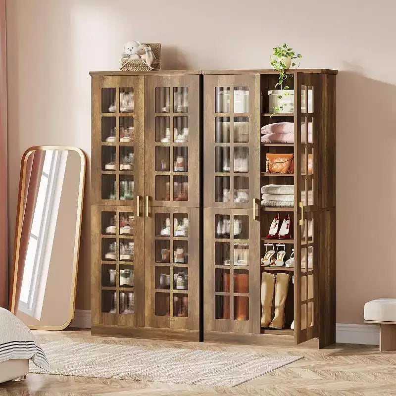 Lantine Hoher Schuhschrank mit Türen, 8-stöckiger Schuhaufbewahrungsschrank mit verstellbaren Einlegeböden, Moderner Schuhschrank für Flur, Schrank, Wohnzimmer, Weiß