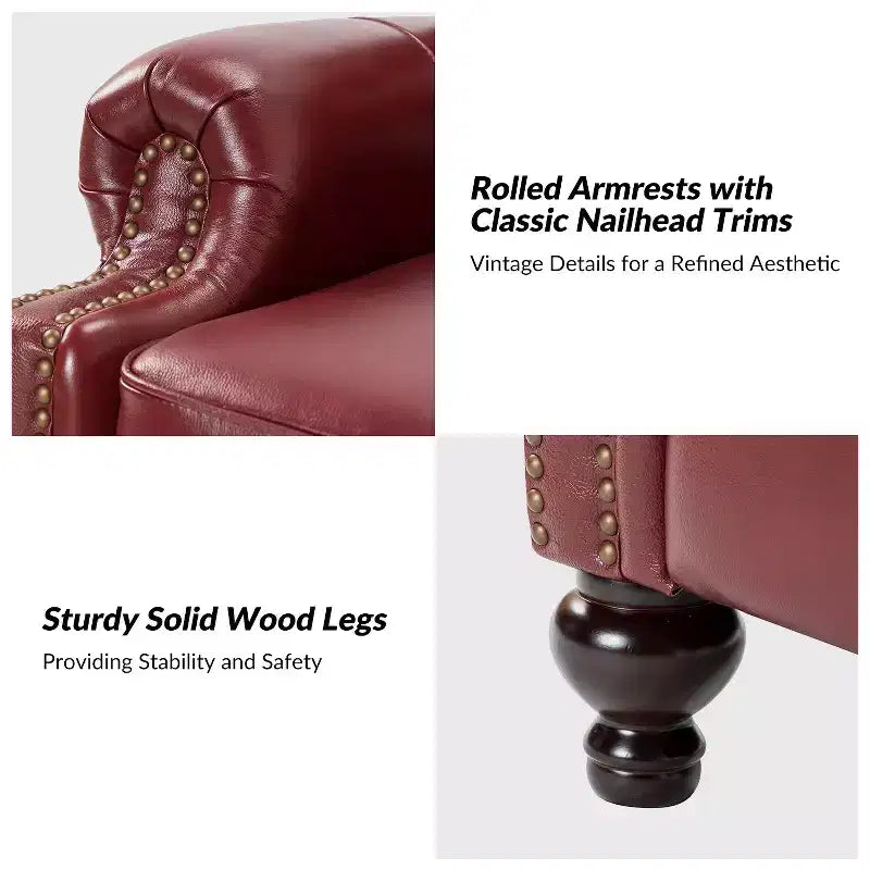 2er-Set Elisabete Modern Wingback Echtleder-Liegesessel mit Vintage-Nagelkopfleiste für Wohn- und Schlafzimmer | ART OF LIVING DESIGNS