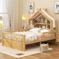 ModernLuxe Hausbett aus Holz für Zwillinge/Standardgröße mit Stauraum-Kopfteil, Kinderbettgestell aus massivem Kiefernholz mit Rausfallschutz