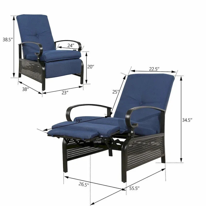 Verstellbarer Liegestuhl Lounge Sessel Gartenliege Sofa mit Kissen - 38 (T) x 26,5 (B) x 38,5 (H) ZOLL