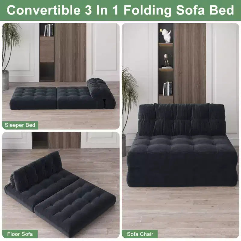 Klappbares Cord-Schlafsofa Futon, wandelbarer Bodenschlafsessel mit Kissen & Rückenlehne