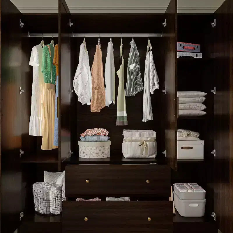 Hitow Kleiderschrank 2 große Schubladen, mittiger Hängeplatz mit Spiegel, minimalistischer Stil