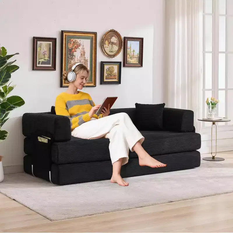 Schlafsofa, 78.8 5-in-1 Klappmatratze/Liegesofa, Stahlrahmen mit fester Form, Cord mit Kissen
