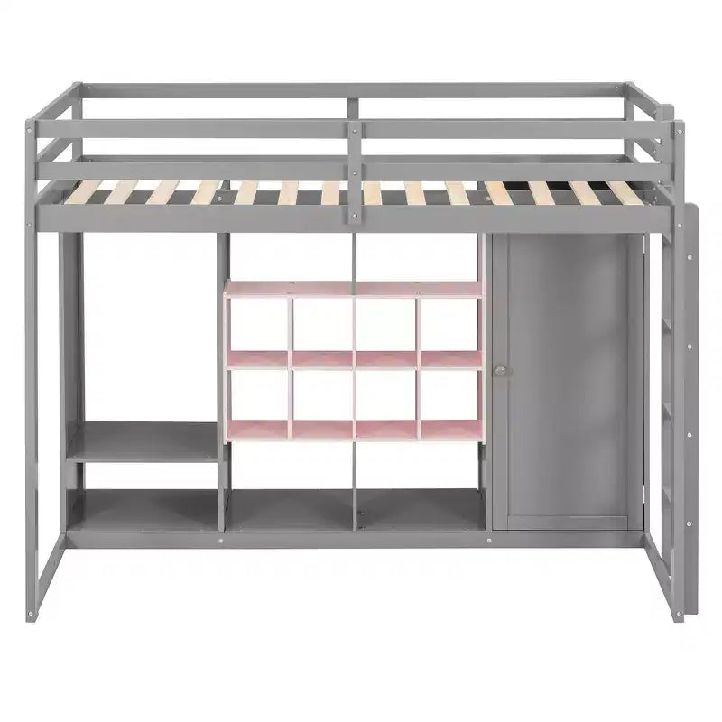 Hochbett für Kinder mit Kleiderschrank und Regalen, Holz-Hochbettgestell mit Aufbewahrungsschrank für Kinder und Jugendliche