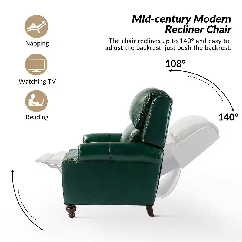 2er-Set Elisabete Modern Wingback Echtleder-Liegesessel mit Vintage-Nagelkopfleiste für Wohn- und Schlafzimmer | ART OF LIVING DESIGNS