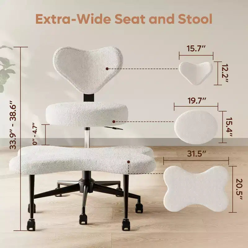 Pinmoco Ergonomischer Kreuz-Bürostuhl, höhenverstellbarer Meditationsstuhl, 360° drehbar, Lendenwirbelstütze, Arbeits- und Bürostuhl, ADHS-Stuhl