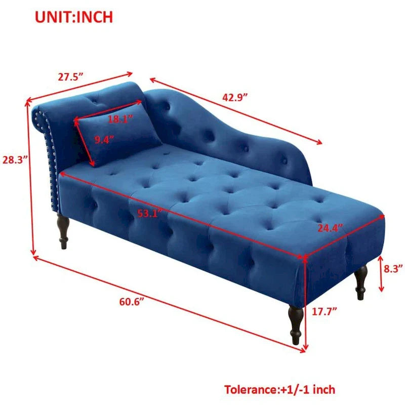 Moderne 60.6 Samt gepolsterte Knöpfe getuftete Chaiselongue mit Massivholzbeinen und Ziernägeln