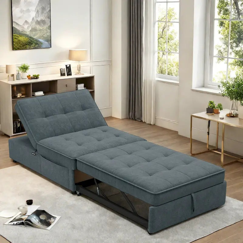 72.5 Leinen 4-in-1 3-Sitzer Schlafsofa mit 5-fach verstellbarer Rückenlehne und Aufbewahrungstasche
