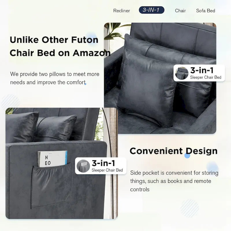 Verstellbares Schlafsofa, 3-in-1-Funktion, verschiedene Farben, für 1 Person