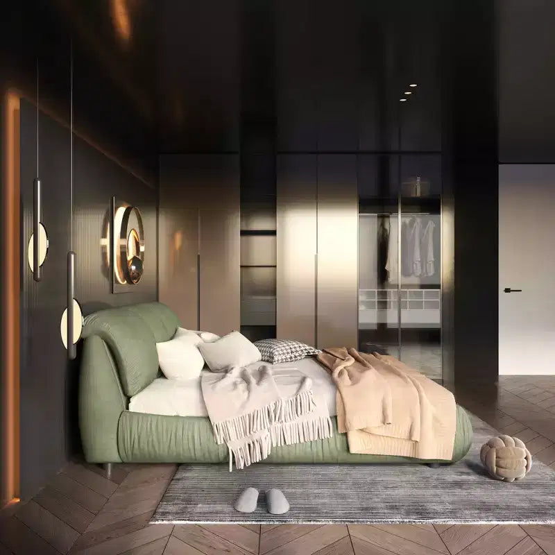 MAYEERTY Luxuriöses Polsterbett in Queen-Size mit überdimensioniertem gepolstertem Kopfteil und Massivholzrahmen, Grün