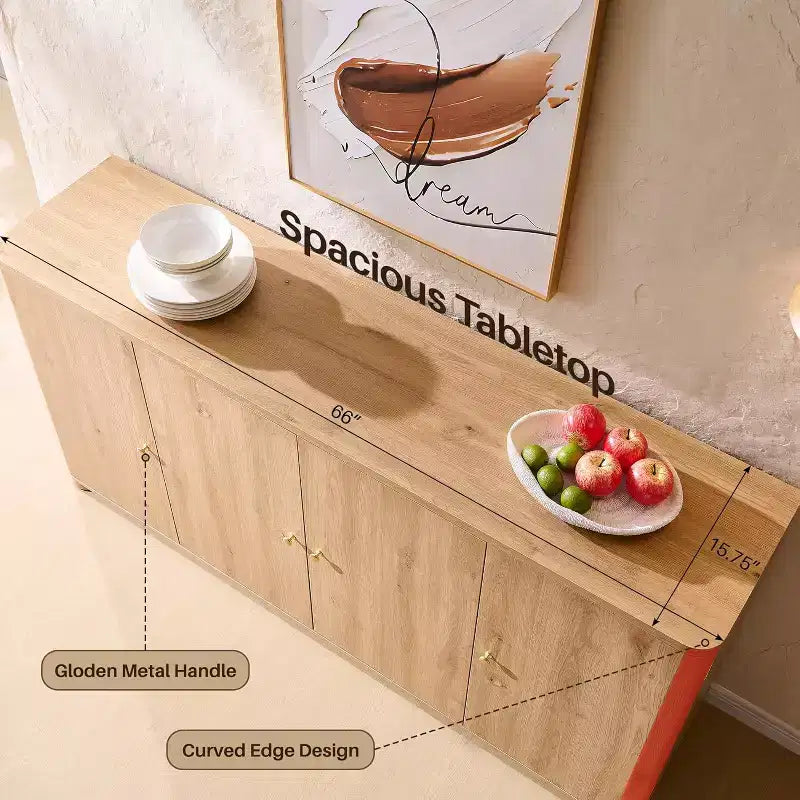 Küchenbuffet Anrichte mit 4 Türen und Regalen, modernes großes Sideboard Buffet Aufbewahrungsschrank, 66 Kaffeebar-Aufbewahrungsschrank