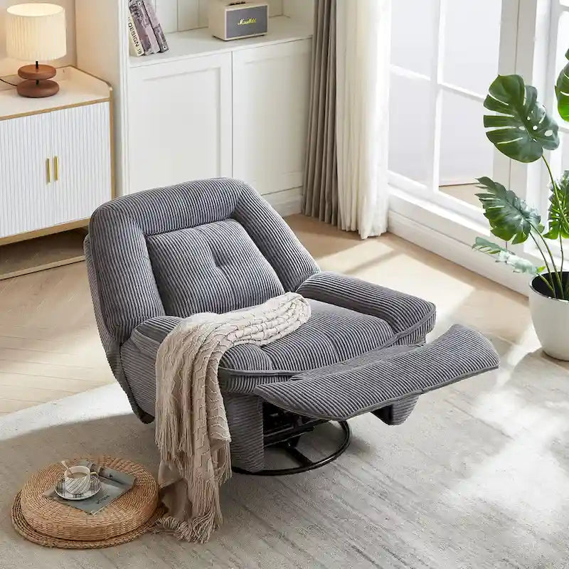 Drehbarer Relaxsessel aus Cord mit Gleitfunktion und Fußstütze für das Wohnzimmer