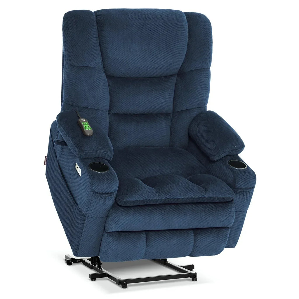 MCombo Großer, breiter Power-Lift-Liegesessel mit zwei Motoren, Massage und dualer Heizung für große und korpulente Senioren, Stoff R7635