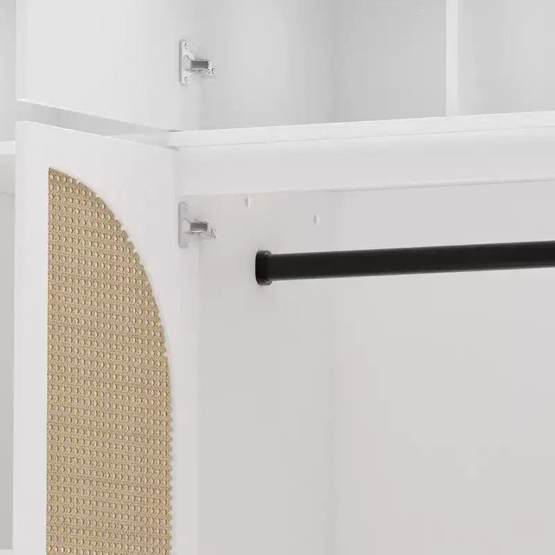 70.87Tall 8-türiger Kleiderschrank mit großer Kapazität, Kleiderstange, verstellbaren Regalböden und Rattantüren