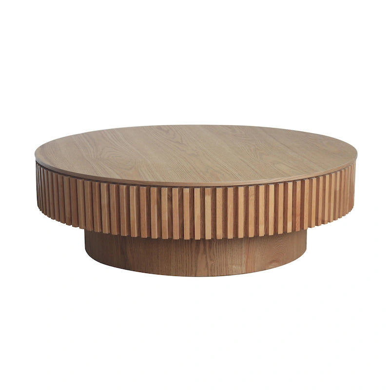 Moderner runder Couch-/Teetisch aus massivholzfurniertem Holz mit Stauraum