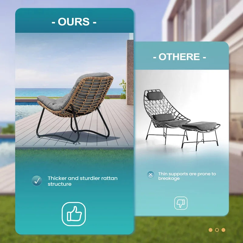 Outdoor-Papasan-Sessel mit Kissen, PE-Rattan-Gartenstühle mit Beistelltisch