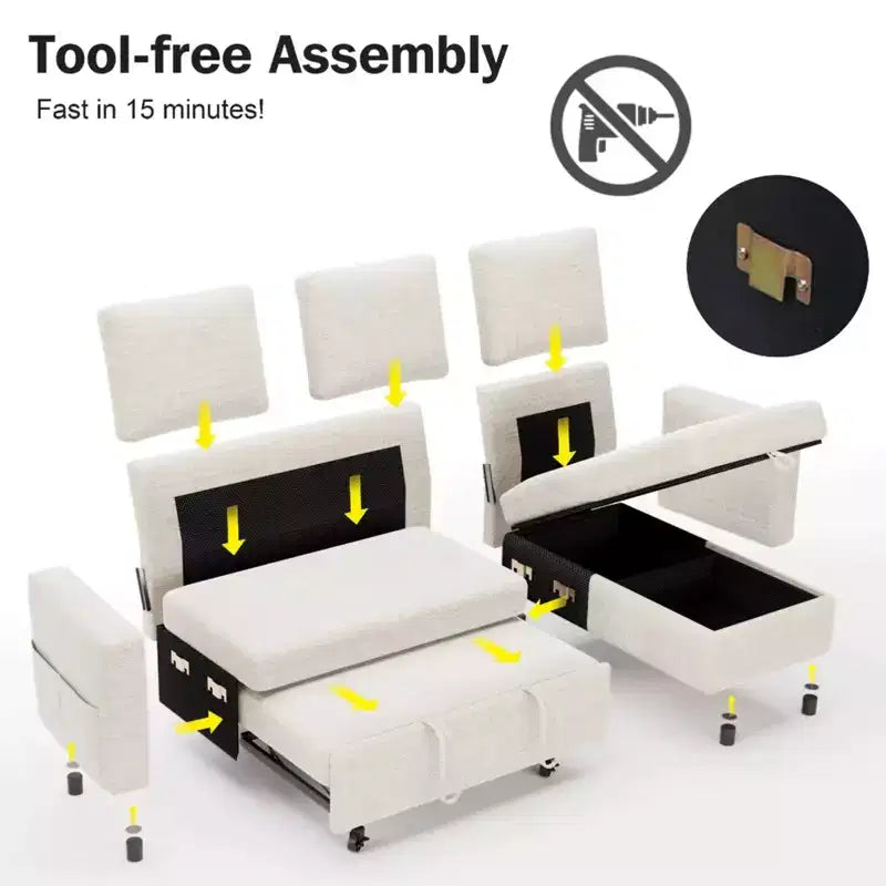 2-in-1 Schlafsofa zum Ausziehen mit Stauraum-Recamiere, Chenille-Ecksofa mit USB-Anschlüssen für das Wohnzimmer