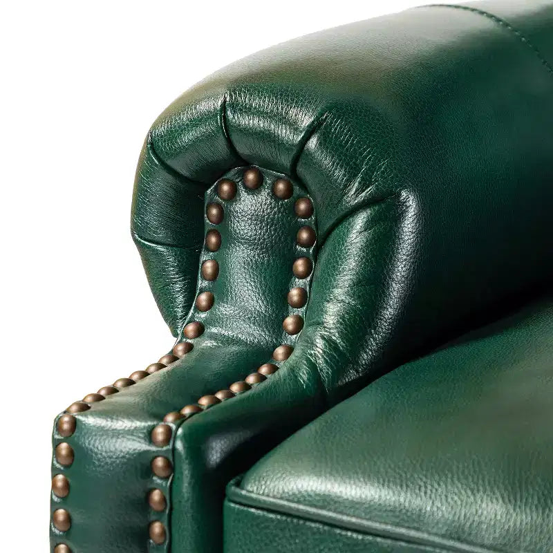 2er-Set Elisabete Modern Wingback Echtleder-Liegesessel mit Vintage-Nagelkopfleiste für Wohn- und Schlafzimmer | ART OF LIVING DESIGNS