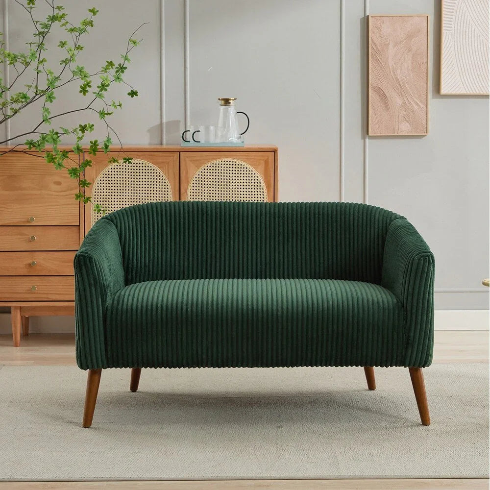 Zweisitzer-Sofa, bezogen mit Cordstoff, mit Walnussholzbeinen