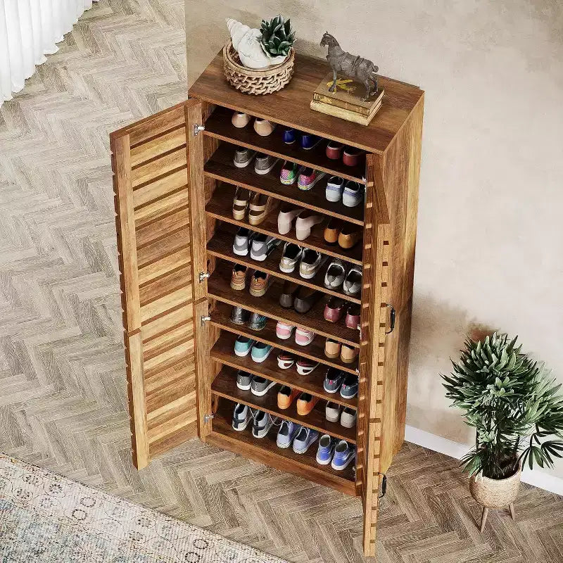 Lantine 70.8 hoher Schuhschrank mit Rollladentüren, 9-stöckiger vertikaler Schuhschrank für 27 Paar Schuhe