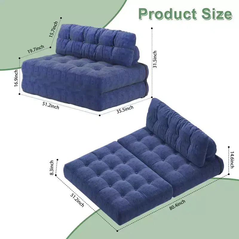 Klappbares Cord-Schlafsofa Futon, wandelbarer Bodenschlafsessel mit Kissen & Rückenlehne