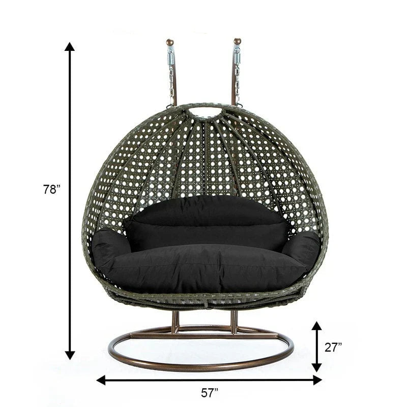 LeisureMod 2-Personen Hängesessel Ei mit Gestell - Outdoor/Indoor Rattan Korb Terrassen Schaukel Hängematte Liege mit Kissen