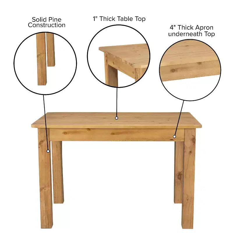 Flash Furniture 46 x 30 rechteckiger Esstisch aus massiver Kiefer im Landhausstil