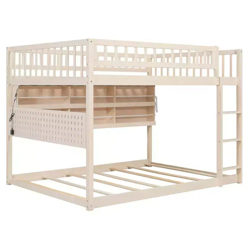 Luxystar Etagenbett für Erwachsene, voll über voll, modern, mit Stauraum, beleuchteten Regalen und Lochplatte