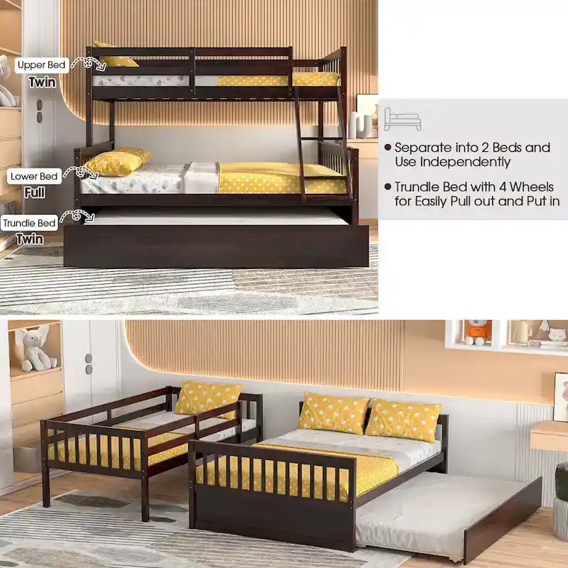 Gymax Etagenbett Twin über Full mit Twin-Ausziehbett, umwandelbar zur Plattform
