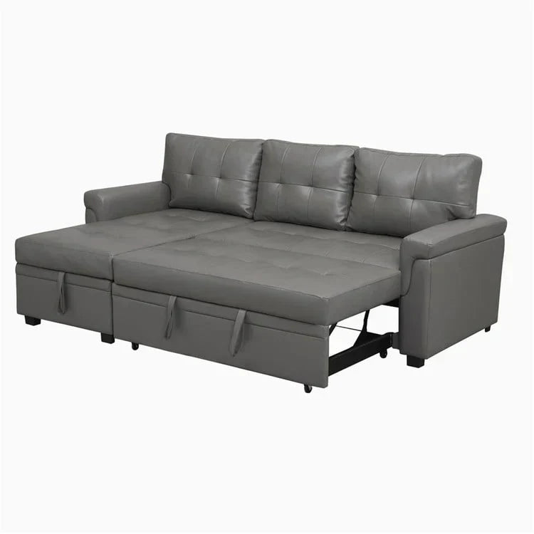 Verwandelbares, umbaubares Ecksofa mit ausziehbarem Schlafsofa, versteckter Aufbewahrung in der Récamiere und robusten Beinen