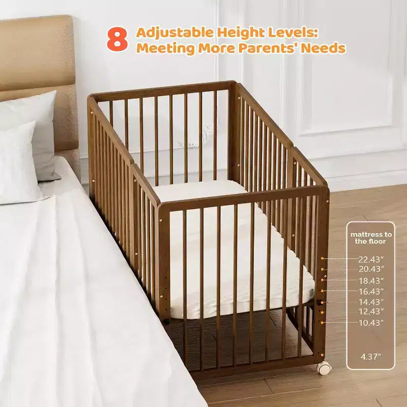 JOYMOR 8-in-1 umwandelbares Kinderbett, inklusive 2 Matratzen, umwandelbar in Stubenwagen, Mittelbett, großes Kinderbett, Tagesbett, Kleinkindbett und Laufstall