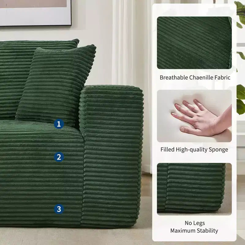 108 Modernes Sofa, 3-Sitzer Polster Ecksofa mit Kissen, Tiefes Sofa, Keine Montage Erforderlich