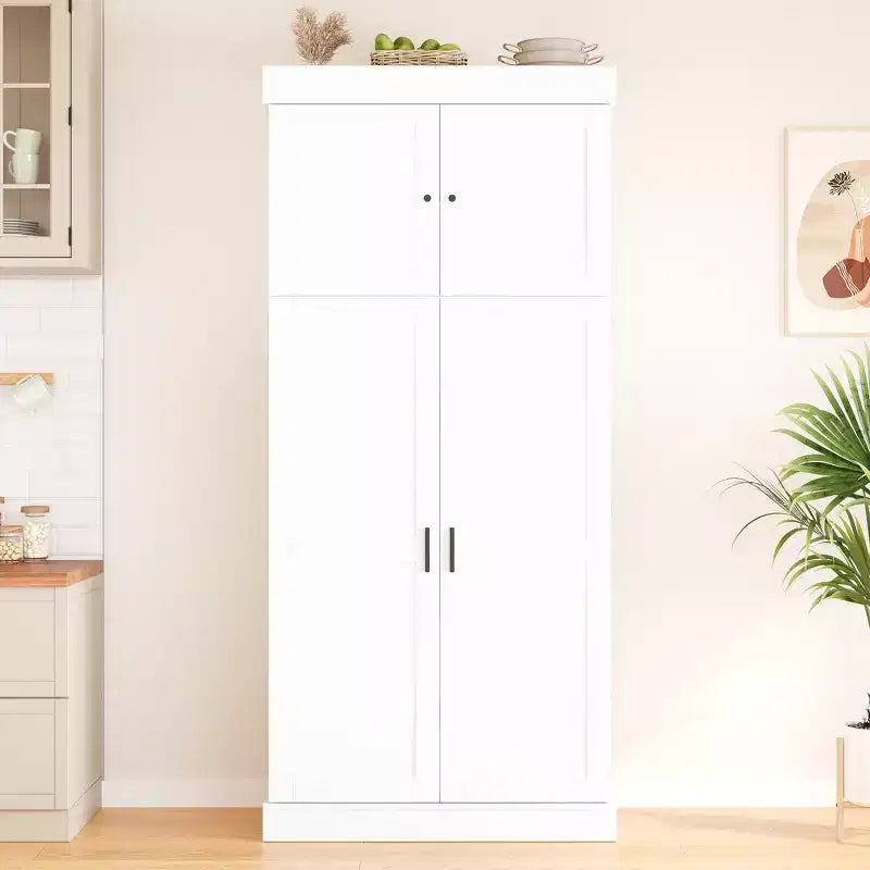 77H Freistehender Küchenschrank, Bauernhaus-Vorratskammer mit verstellbaren Einlegeböden, Türablagen, Schubladen und Weinregalen – ModernLuxe