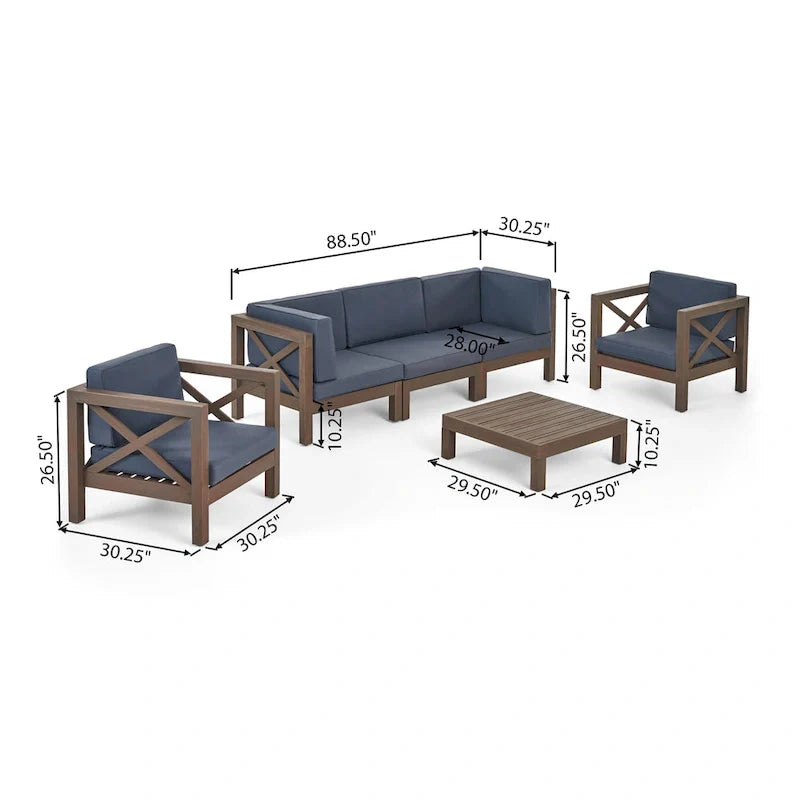 Brava 6-teiliges Loungeset aus Akazienholz von Christopher Knight Home für den Außenbereich