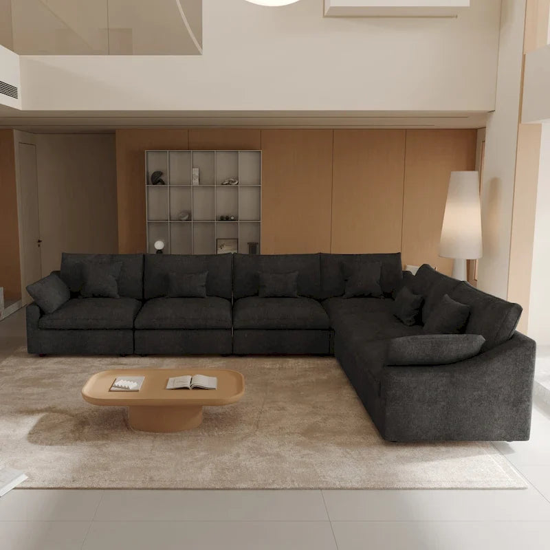 Großes Ecksofa aus Leinen für das Wohnzimmer-Set