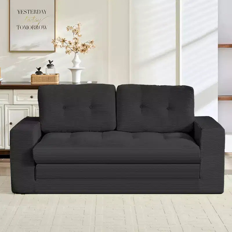 Mjkone 71" 2-in-1 Schlafsofa, umwandelbar, gerippter Stoff, klappbares Zweisitzer-Schlafsofa mit geknöpften Polstern, platzsparend