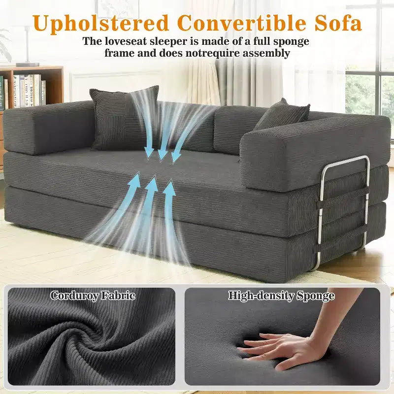 Dyonery 78 Klappsofabett, umwandelbare Kordsofa-Couch, King-Size-Bodenschläfer, 4-in-1 DIY-Kombination, modulares Sofabett, ausklappbares bequemes Sofa.