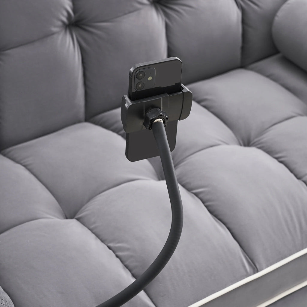 Samt-Schlafsofa zum Umbauen, 140 cm, 2-Sitzer, mit Ausziehbett, verstellbarer Rückenlehne, Seitentaschen und Handyhalterung