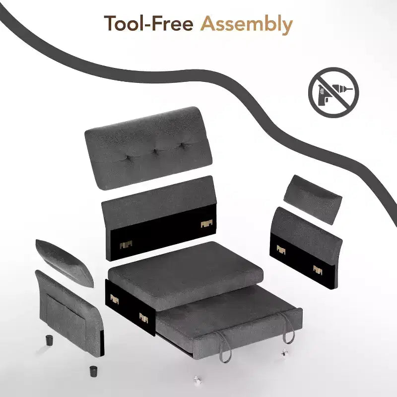 Dyonery 3-in-1 Schlafsofa, ausziehbares Schlafsofa mit Seitentasche und verstellbarer Rückenlehne, werkzeuglose Montage, faltbares Liebessofa