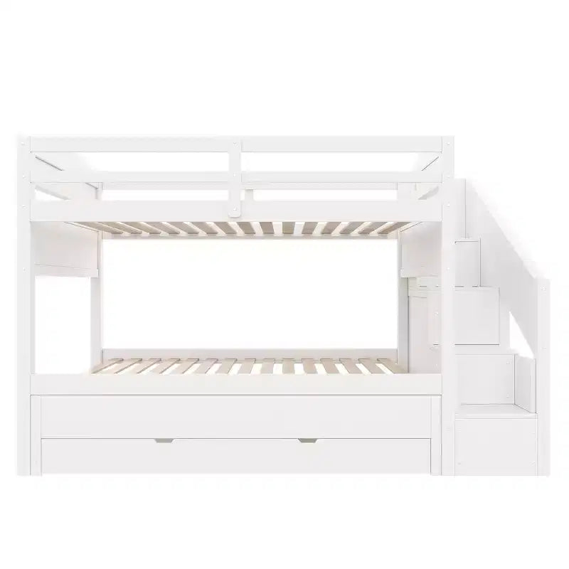 Whisen Twin XL Etagenbett mit Ausziehbett, Etagenbett mit Stauraum, Etagenbett aus Massivholz, Treppe mit Stauraum, Kleiderschrank, 3 Schubladen, für Kinder