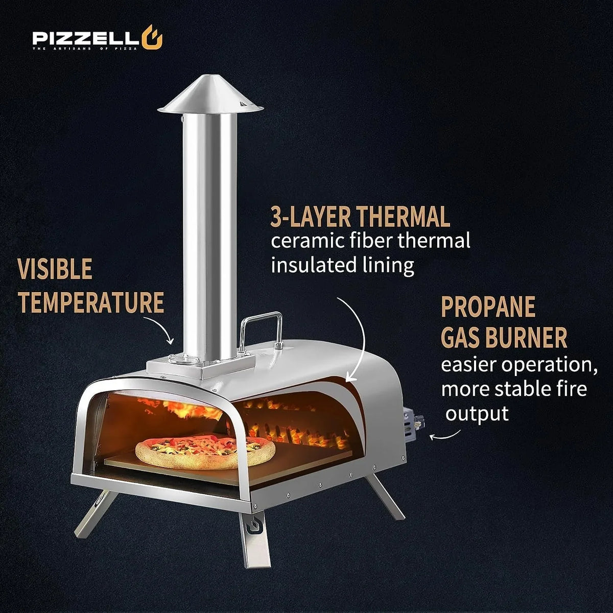 Multi-Brennstoff Outdoor Pizzaofen Steinbackofen mit Gasbrenner & Holzfach - 30 cm